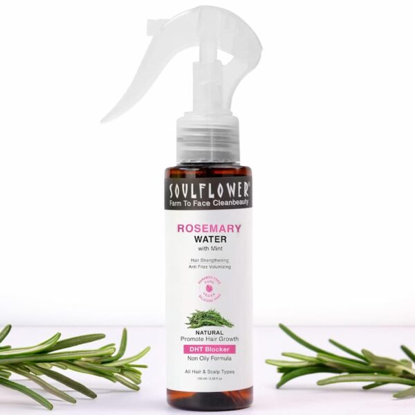 Soulflower Rosemary Water with Mint for hair strengthening, anti-frizz, and promoting hair growth with natural DHT blocker