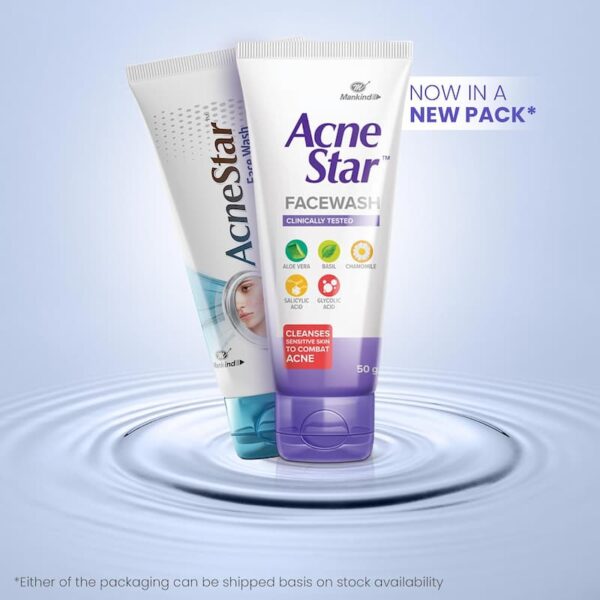 Acne Star Facewash new packaging with basil aloe vera chamomile